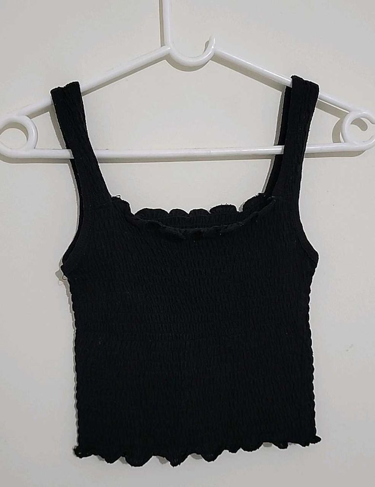 Black Smocked Crop Tank Top