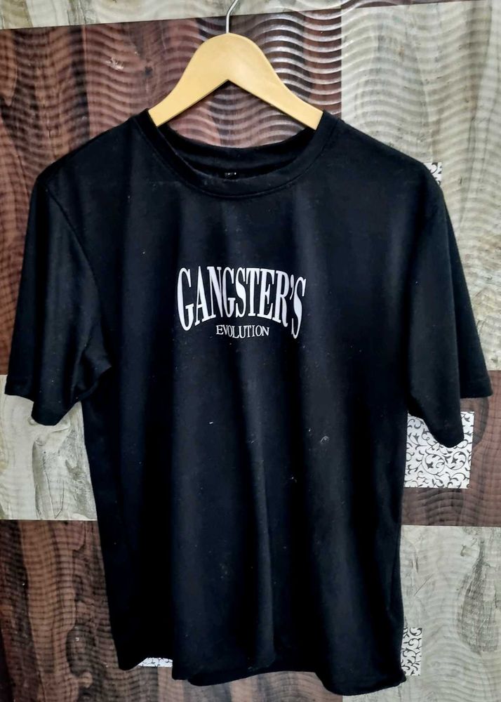 Gangster Print Streetwear Tee – Oversized Black |