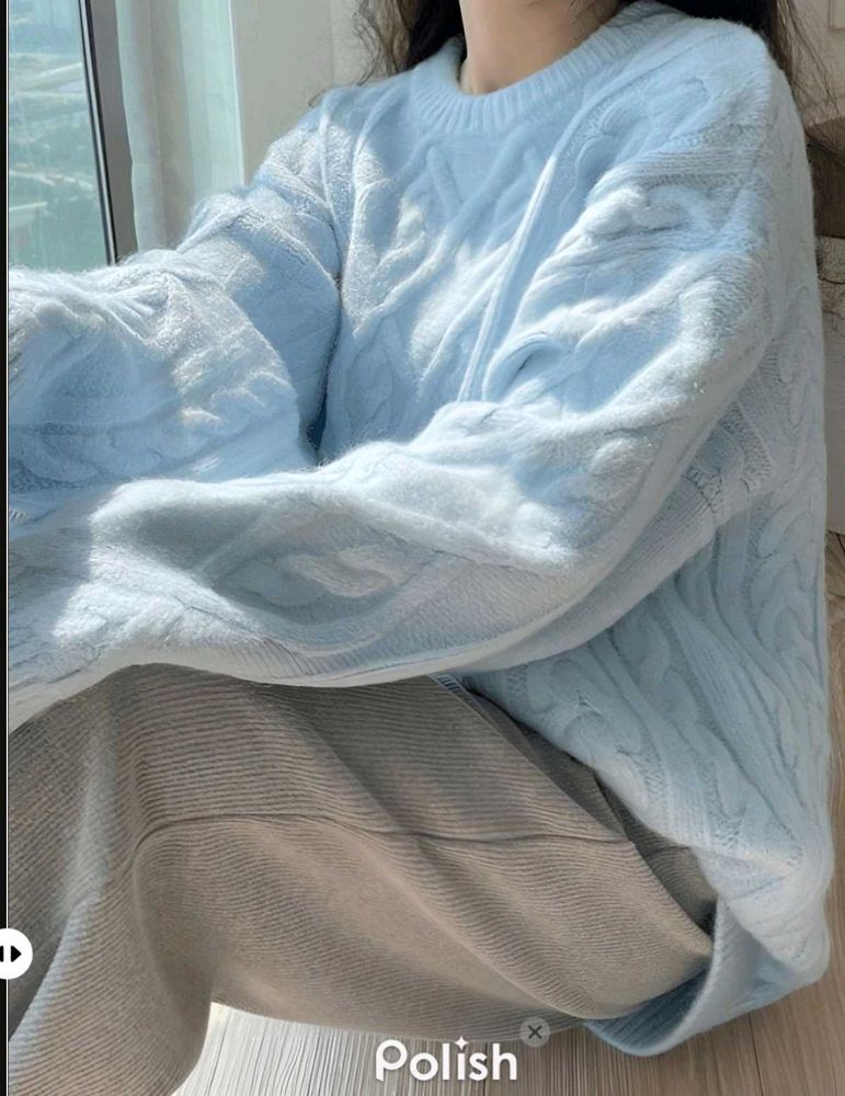 New with tag Pinterest Korean Blue Cable Knit Swea