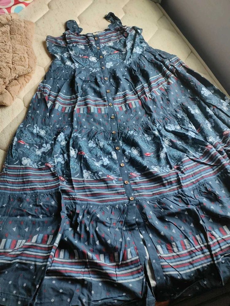 Bombay Paisley Navy Blue Tiered Dress