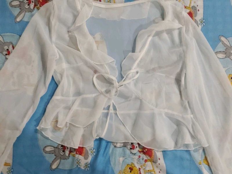 White Sheer Ruffle Top