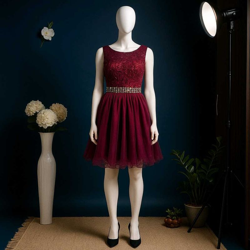 🥀❤️ Maroon Lace Fit &amp; Flare Dress