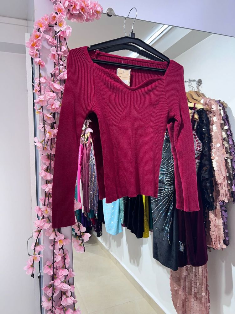 Burgundy Knit Long Sleeve Top