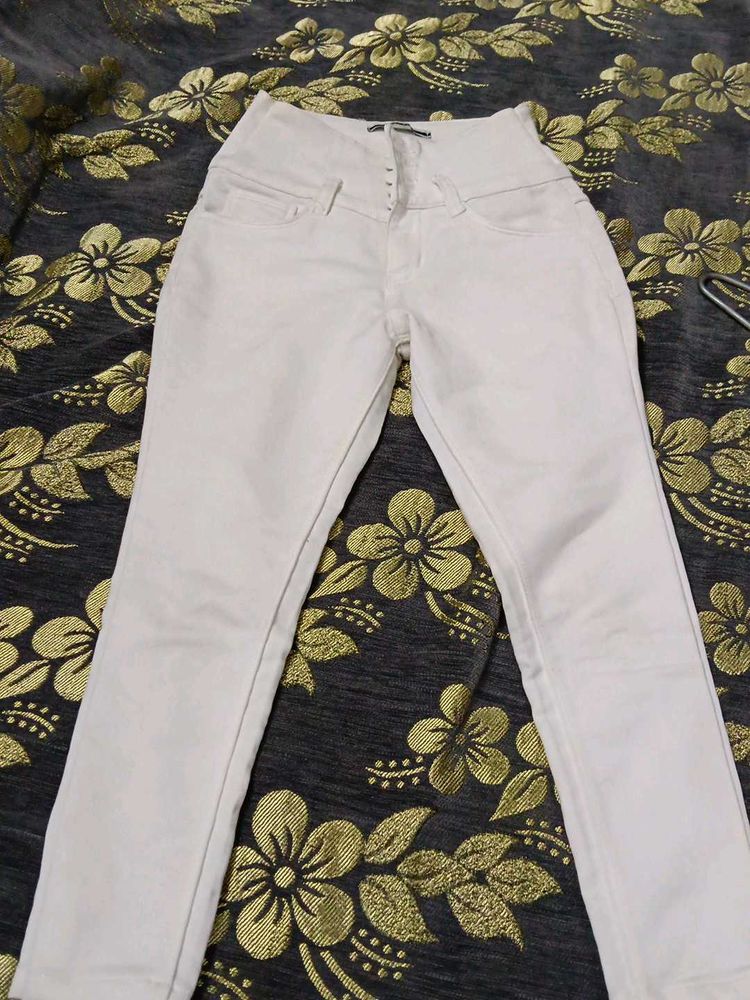 High-Waisted White Jeans