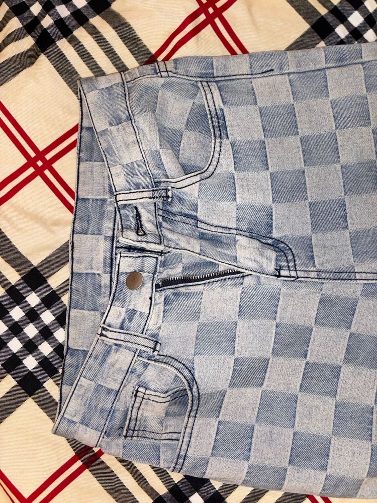 Checkerboard Print Jeans From URBANIC
