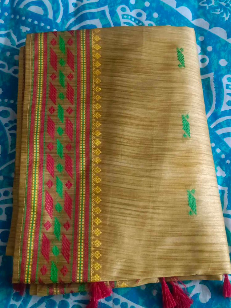 Elegant Ethnic Muga Assamese Mekhala Chador