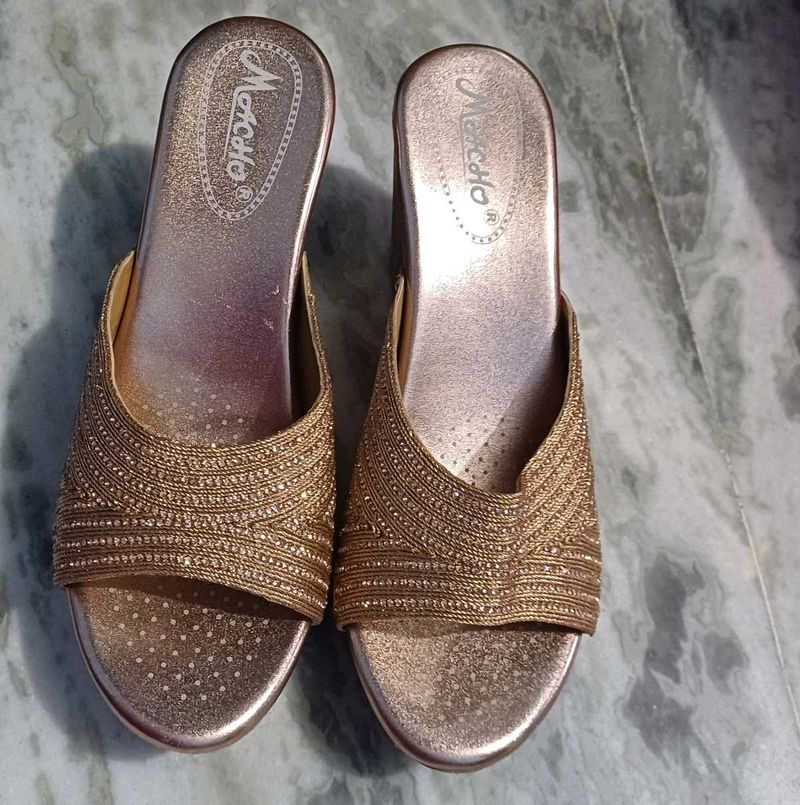 Gold Embellished Wedge Sandals