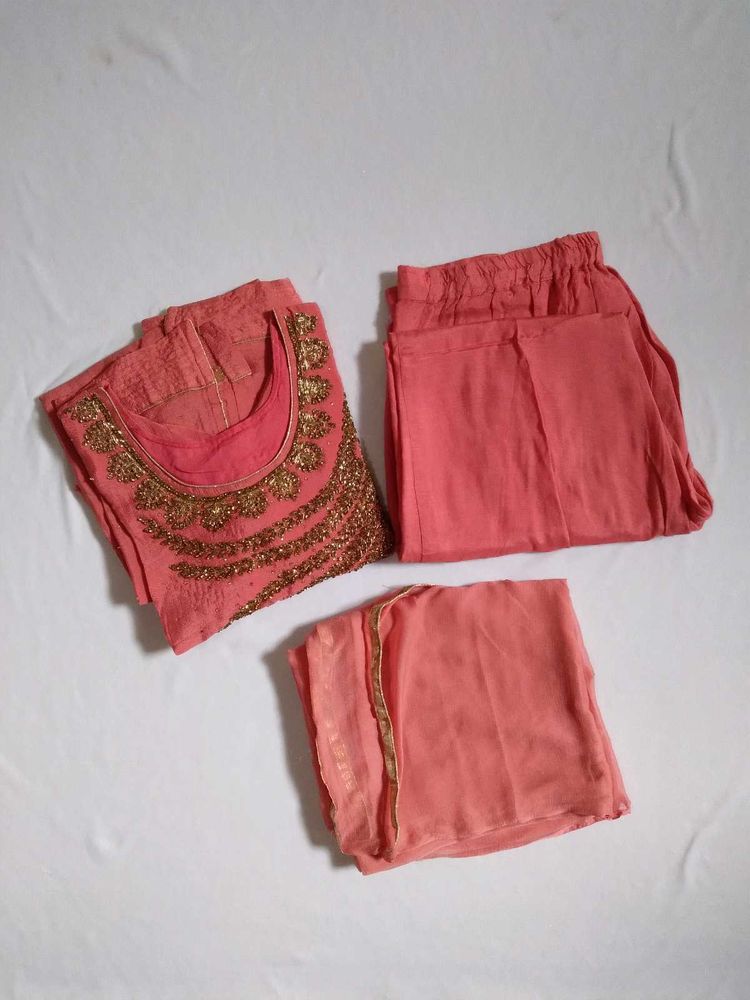 Peach Embroidered Kurta Set
