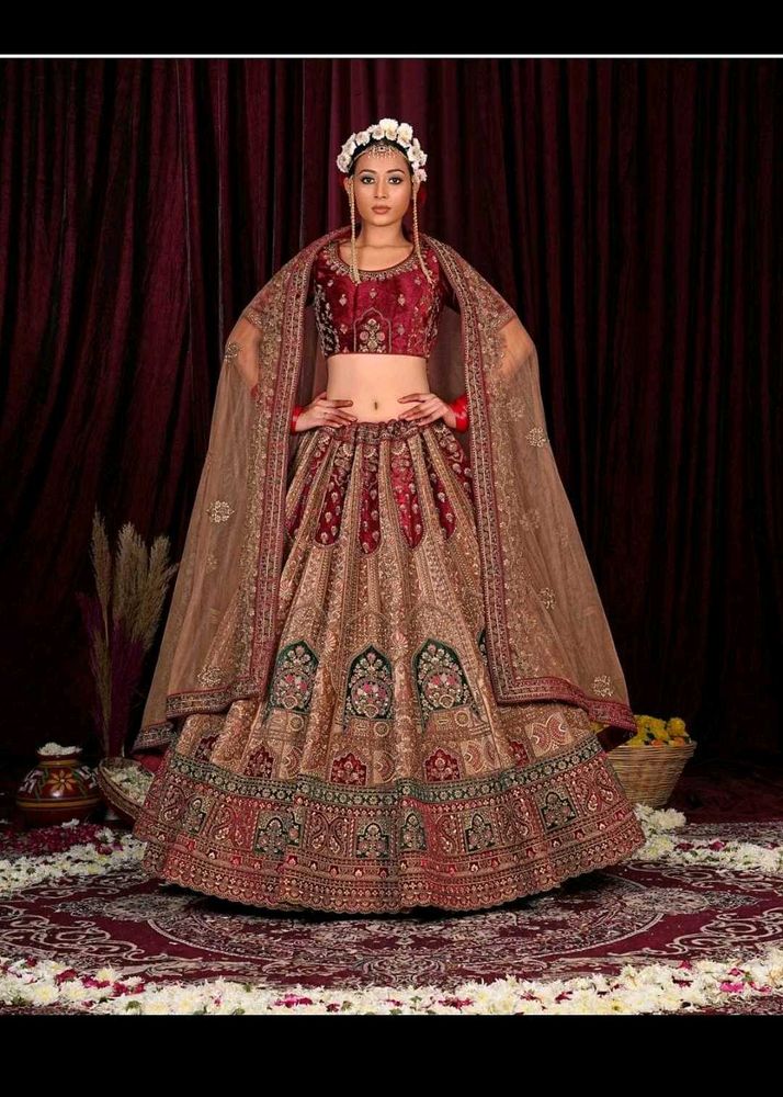 maroon velvet Bridal Lehenga Choli