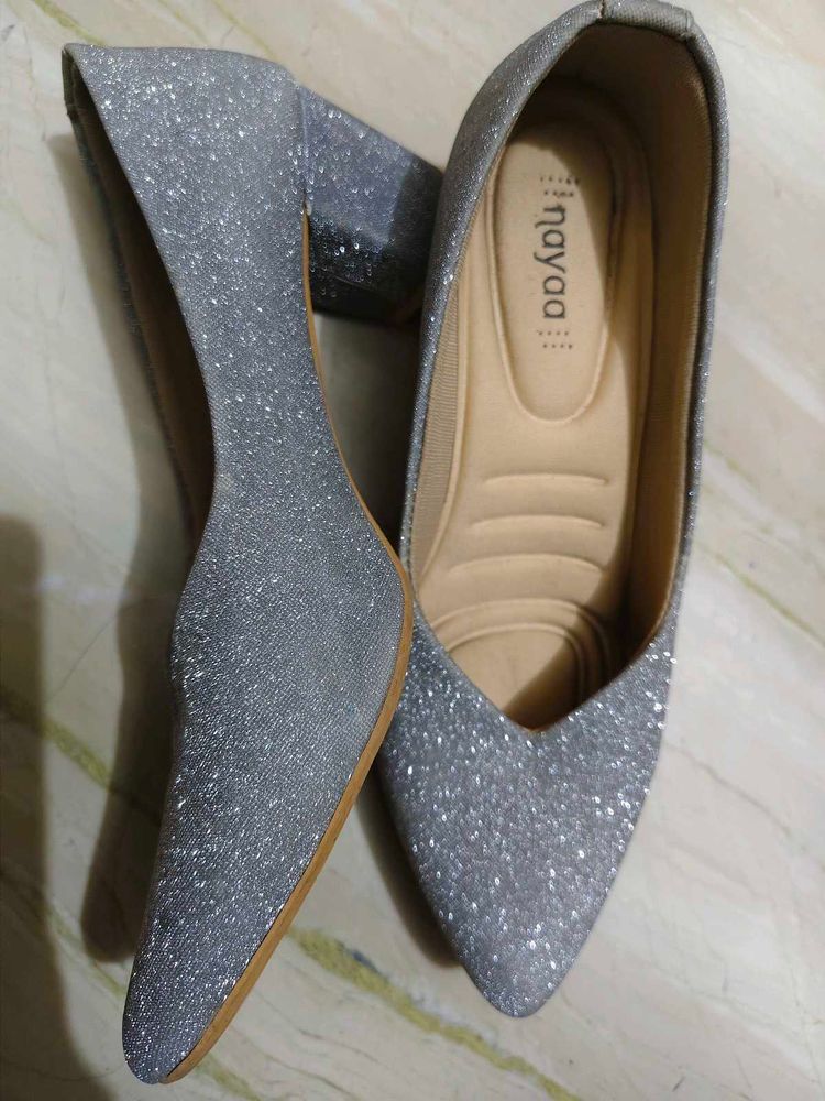 Sparkly Silver Block Heel Shoes