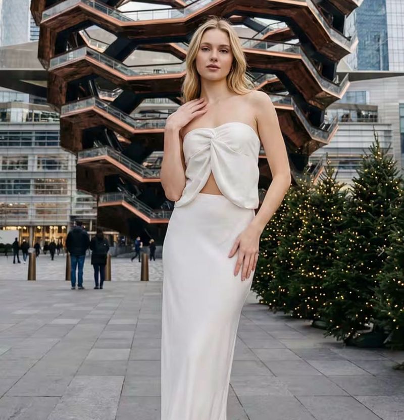 shein Elegant White Two-Piece Set