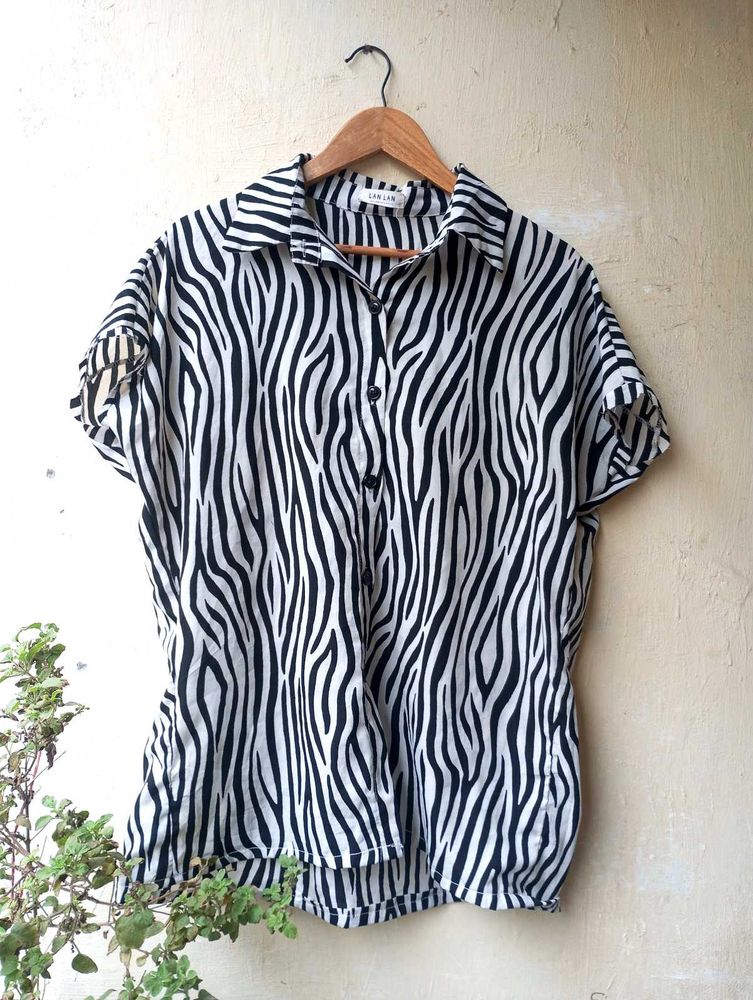 Zebra Print Button Down Shirt Top (Women)