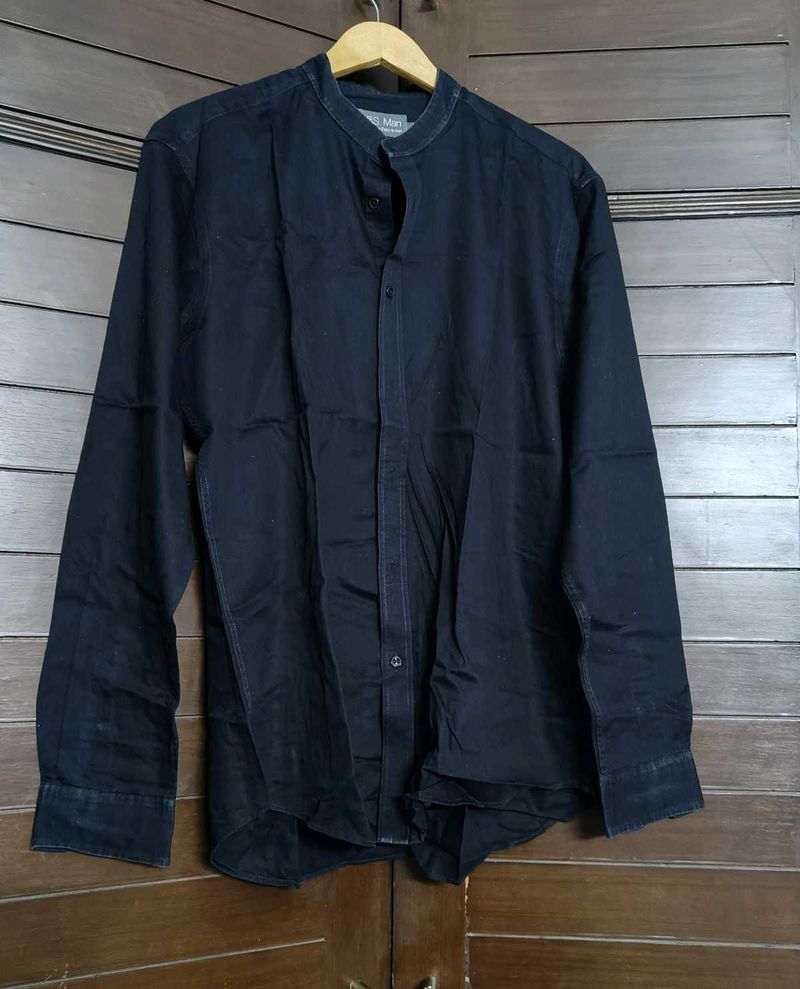 Marks &amp; Spencer Men Black Slimfit Cotton Shirt