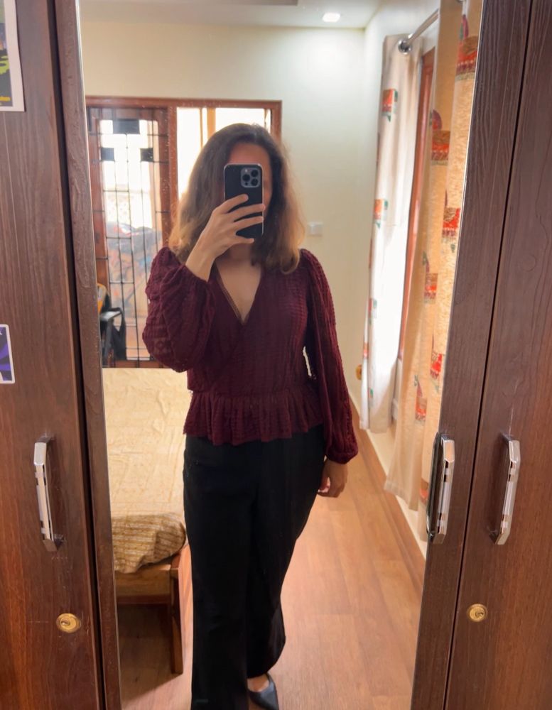 [SALE] Forever New Lace Wrap Blouson Sleeve Top