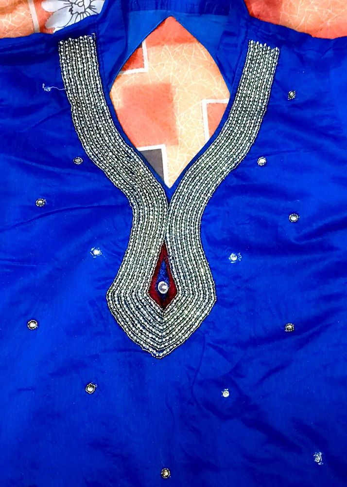 Electric Blue Chandheri Silk Kurti🌟