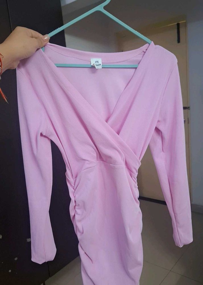 Pink Long Sleeve Bodycon Dress