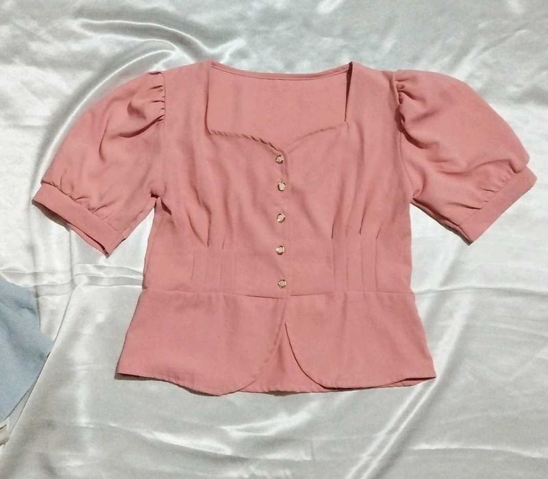 Cute Pink Puff Sleeve Top