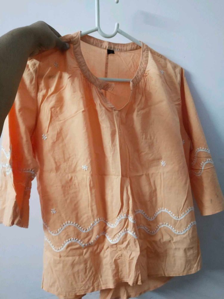 Peach Embroidered Kurta Top