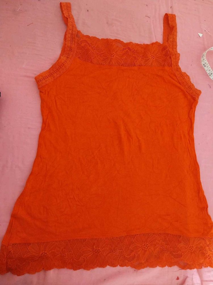 Red Lace Trim Tank Top