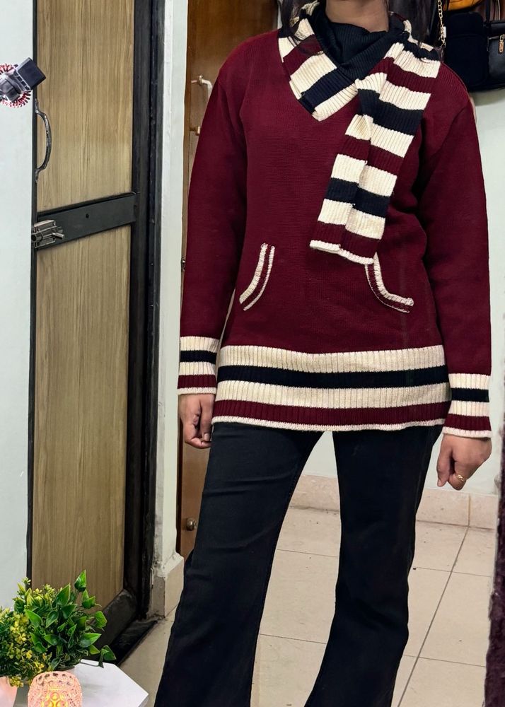 Maroon Winter Cardigan Sweater