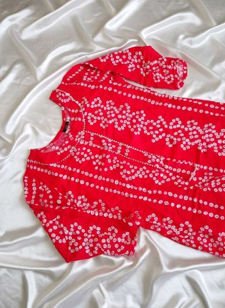 Elegant Red Bandhani Print Kurta