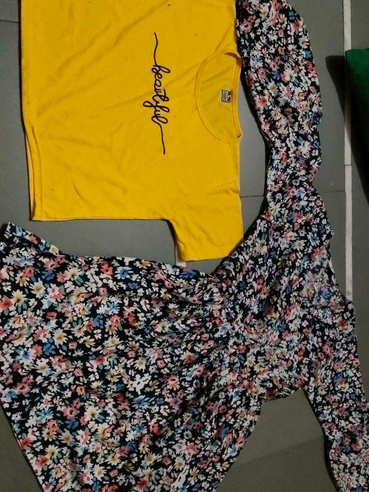 Combo Of Yellow Tshirt And Frock ✨🌝🎀
