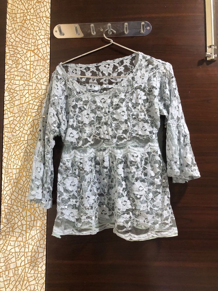 Blue Lace Detail Top
