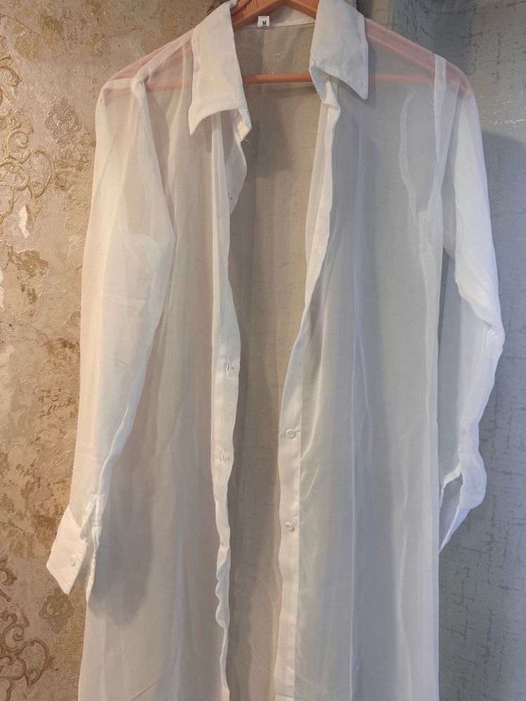 Brand New White Button-Up Shrug Shirt, Full Length