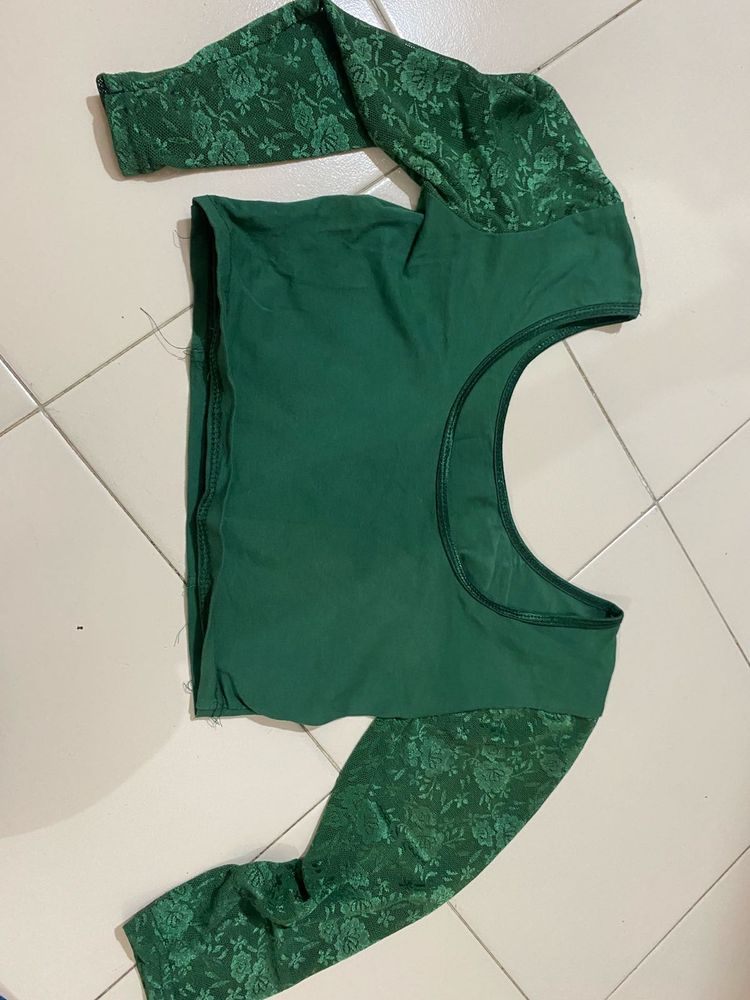 Green Blouse With 3/4 Sleeves