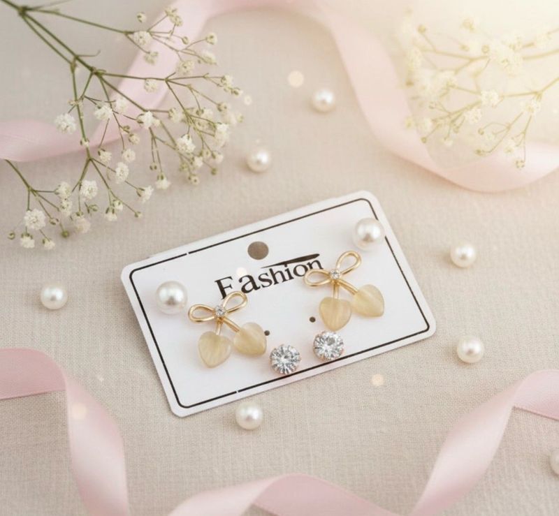 Cute Cherry &amp; Pearl Stud Earring Set