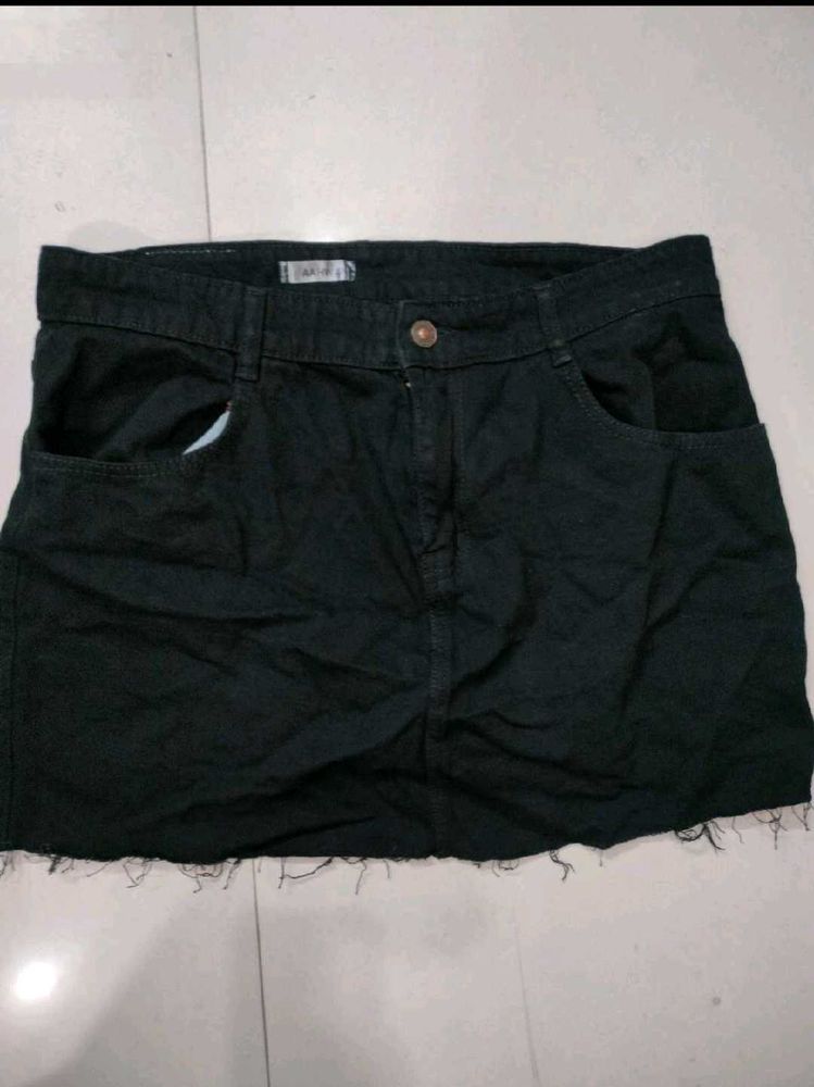Black Denim Mini Skirt