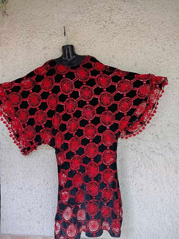 Red &amp; Black Macrome and velvet kaftan
