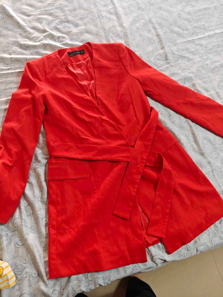 Zara Red Wrap Blazer Dress