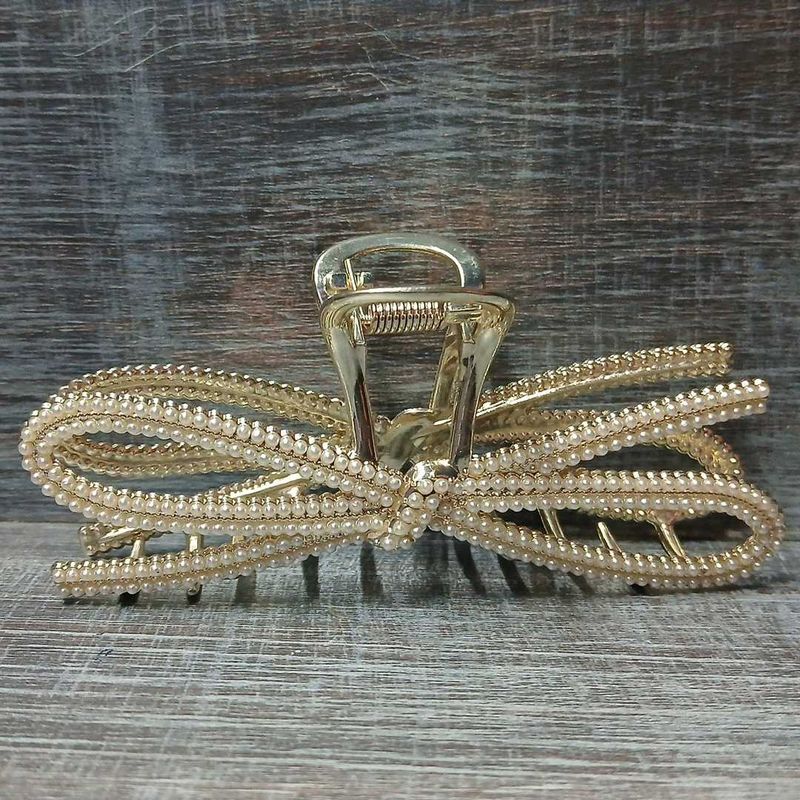 Silver Bow Hair Claw Clip And Floral Pin.