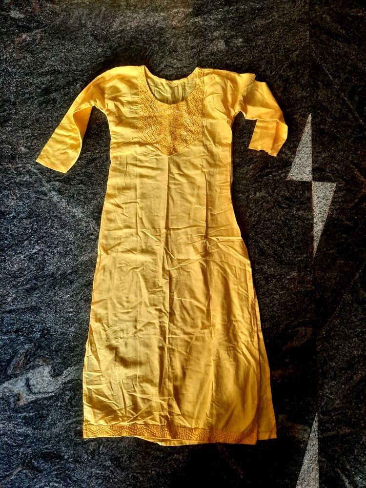 Yellow Embroidered Kurta