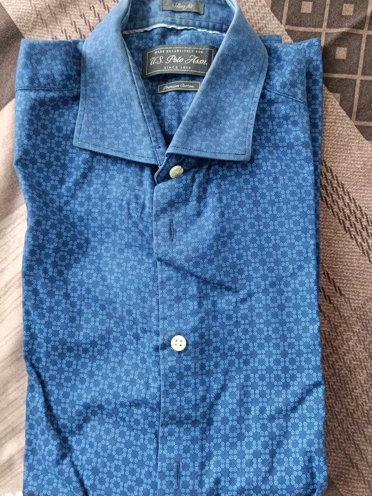 Blue Printed Used Formal Shirt