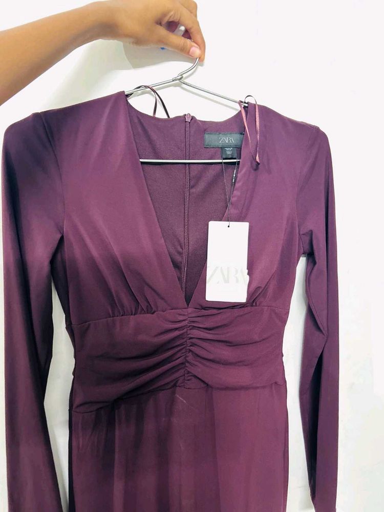 ZARA Midi Maroon Dress