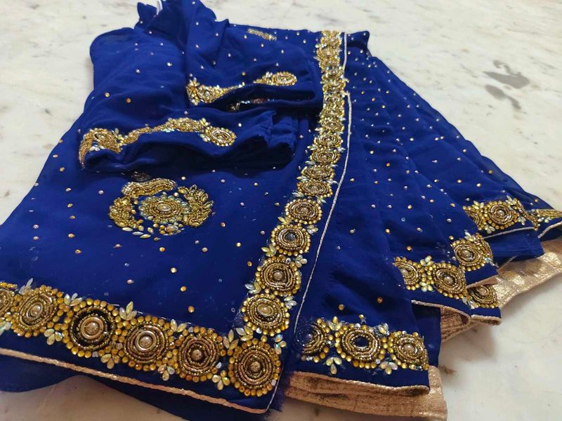 Beautiful 😍 Blue Colour Saree With Blouse 🔥
