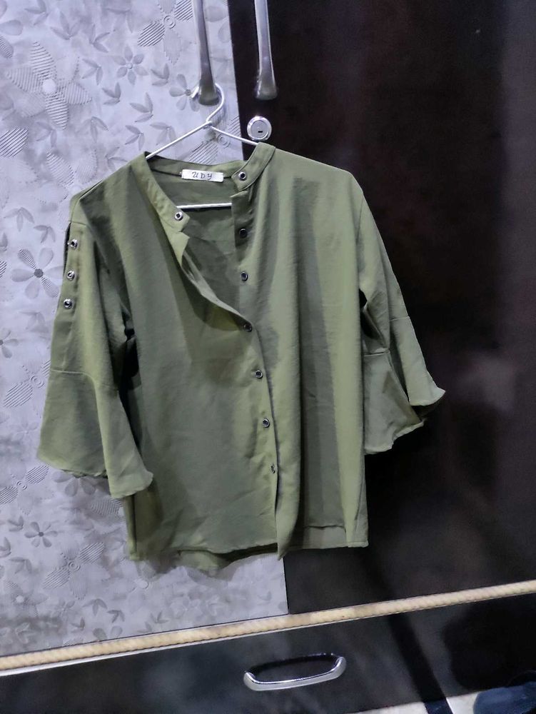 Olive Green Flared Sleeve Top