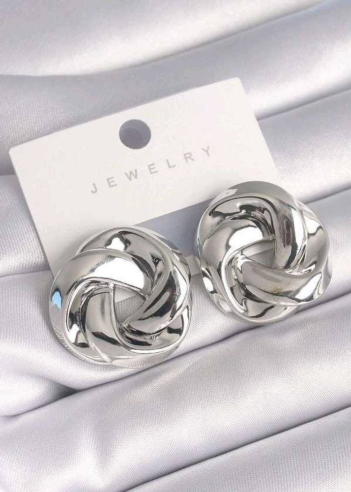 Silver Toned Spiral Curved Earings - 1 Pair