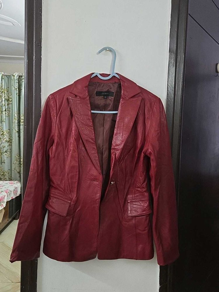 maroon Leather Blazer - bust 32