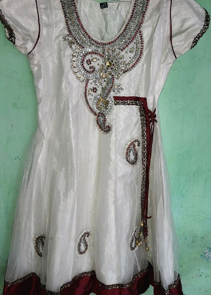 White FROCK Suit With DUPPATA And Salwar