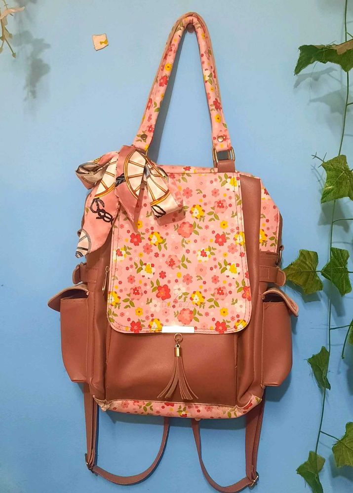 2 in 1 .Floral Print Backpack with bow