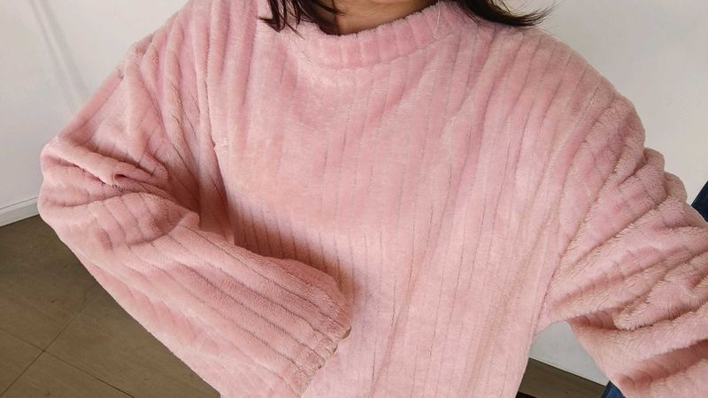 Pink Plush Pullover Sweater