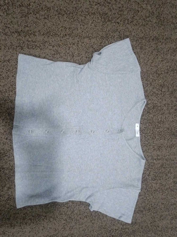 Grey Button-Down Top