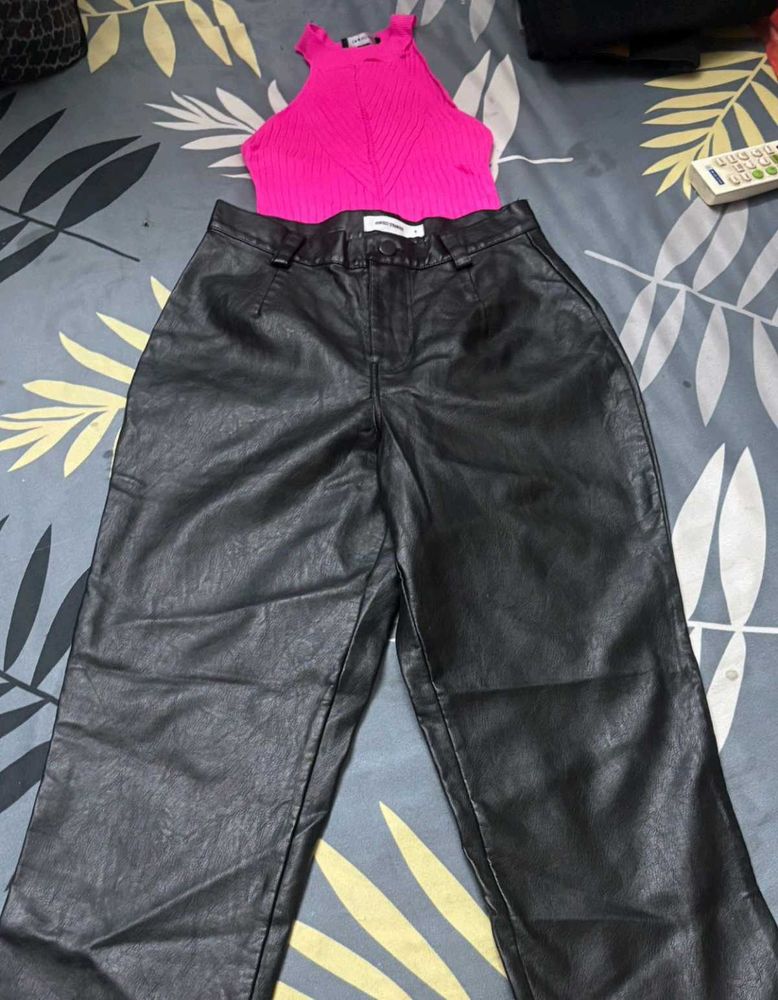 Faux Leather Pants &amp; Pink Cute Top