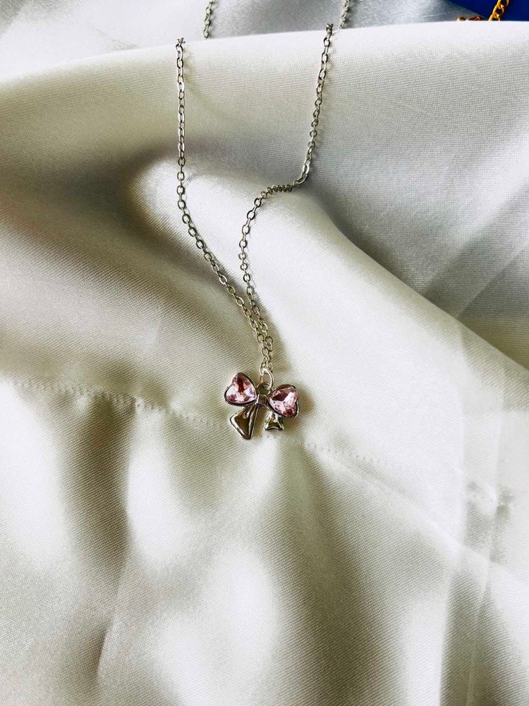 Pink Bow Pendant Necklace