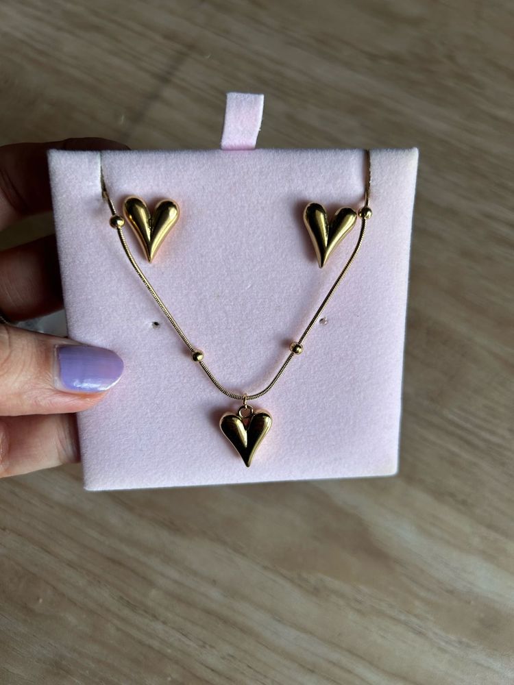 Gold Heart Necklace &amp; Earring Set