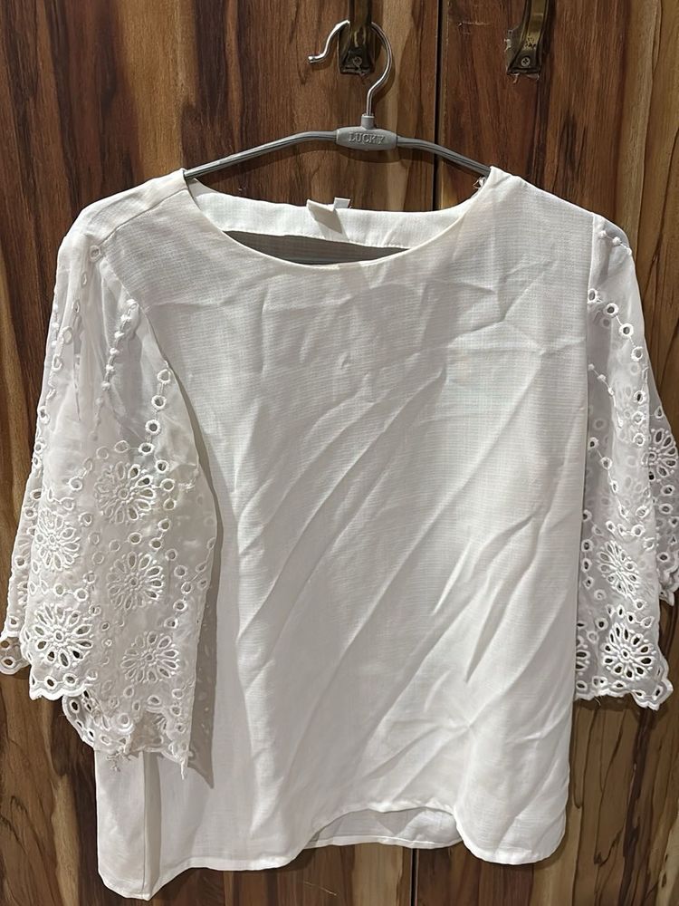 White Eyelet Sleeve Top