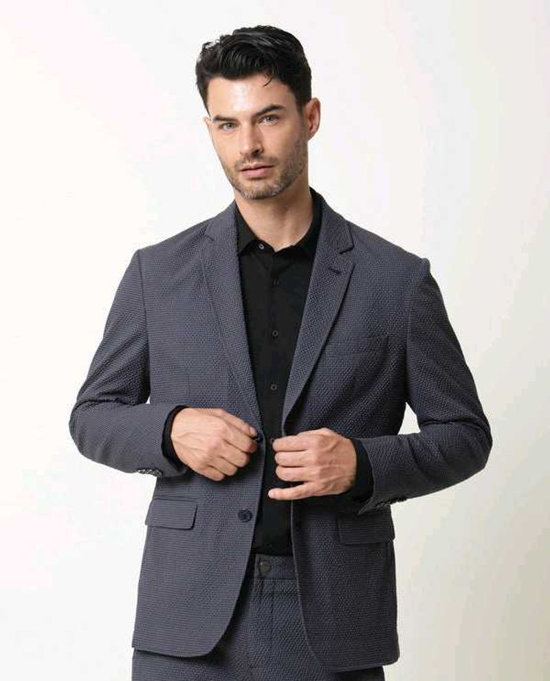 Rare Rabbit Men's Grey Patterned Blazer, L Size